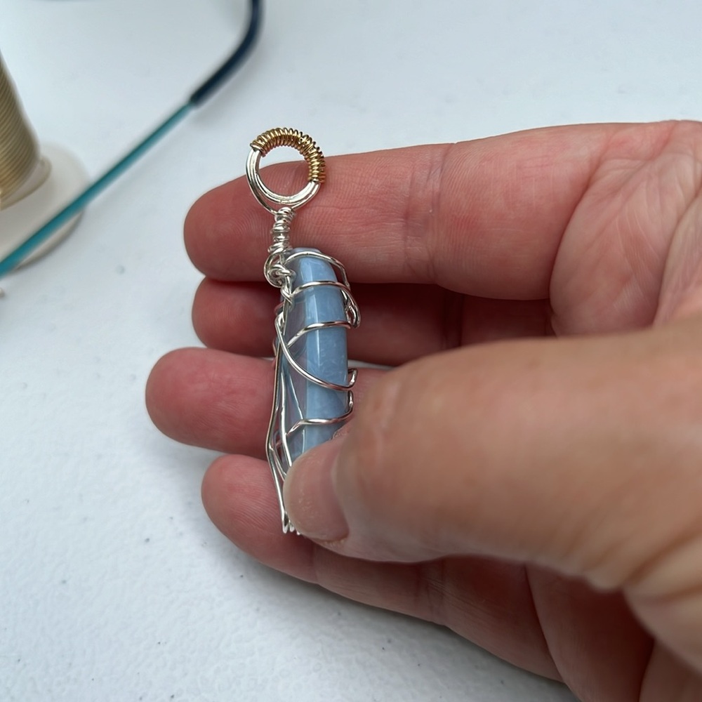 Peruvian Blue Opal wire wrapped pendant. Handmade - Picture 3 of 5